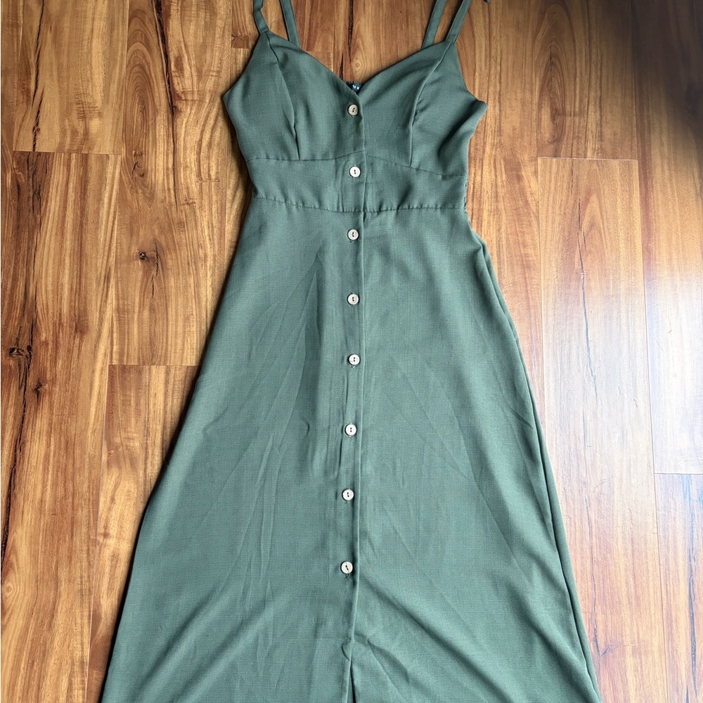 Olive Button-Down Midi Dress